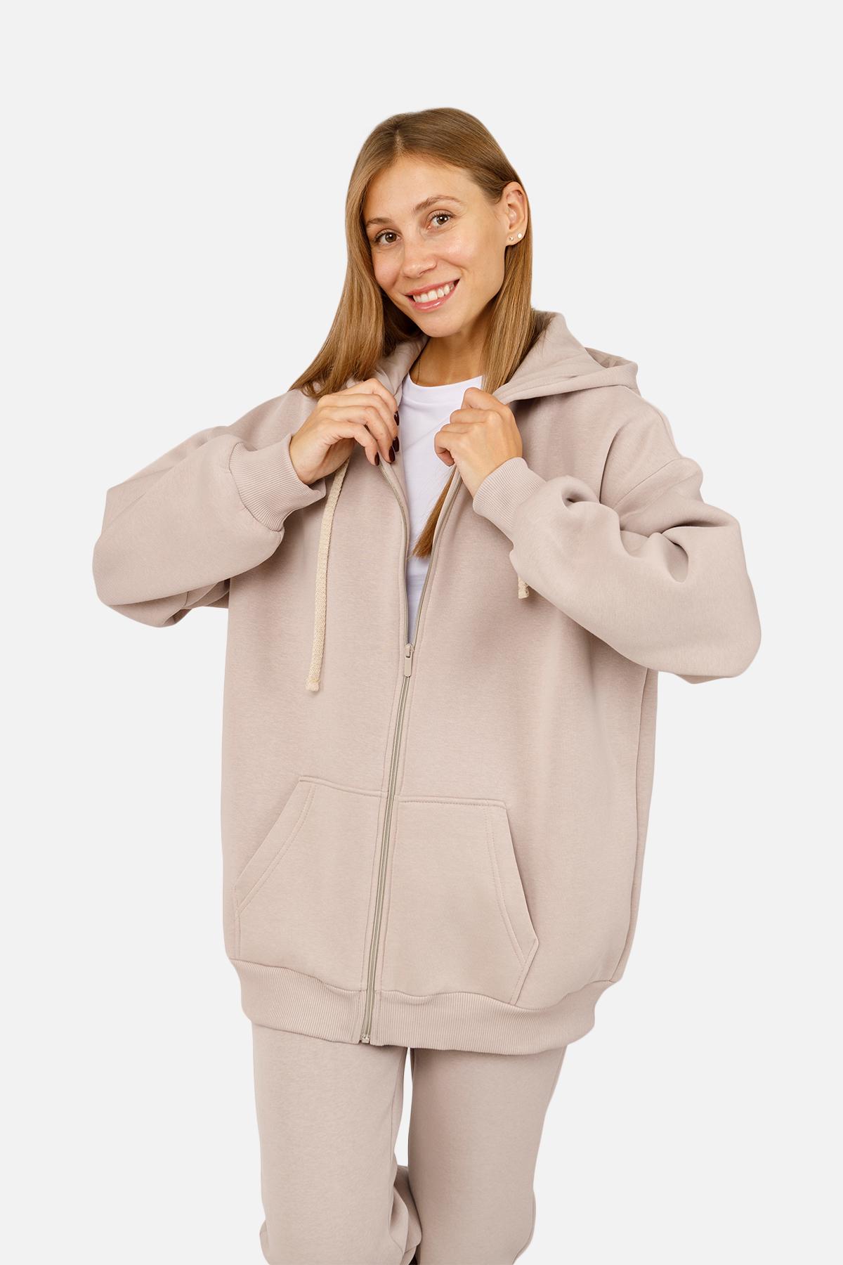 Толстовка женская на молнии ЦБ-00254555 р. 44 Бежевый (SKT001004674) - фото 3 Толстовка женская на молнии ЦБ-00254555 р. 44 Бежевый (SKT001004674) - фото 3