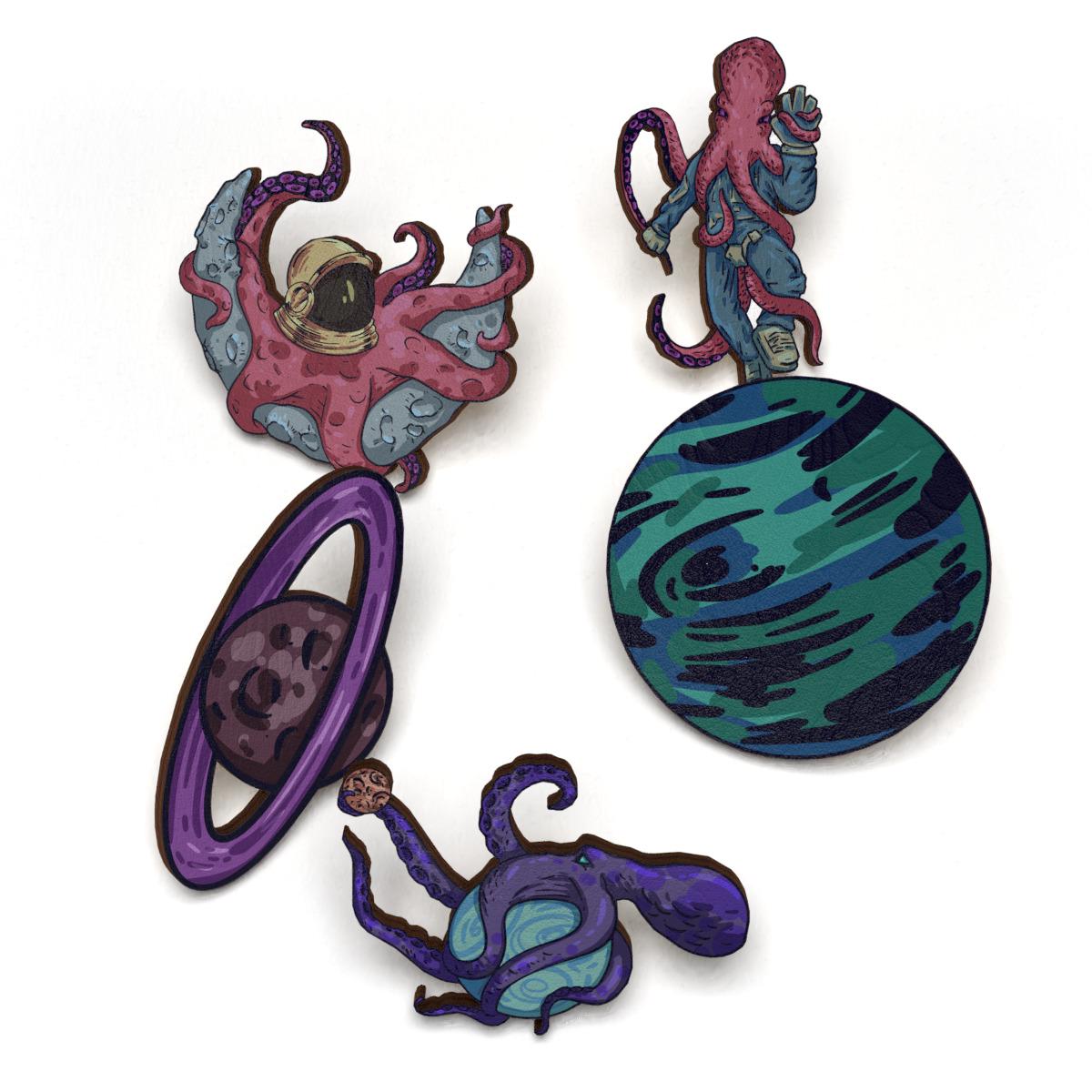 Набор значков Lex Altern Осьминоги-пришельцы из дерева 5 шт. - фото 1 Набор значков Lex Altern Осьминоги-пришельцы из дерева 5 шт. - фото 1