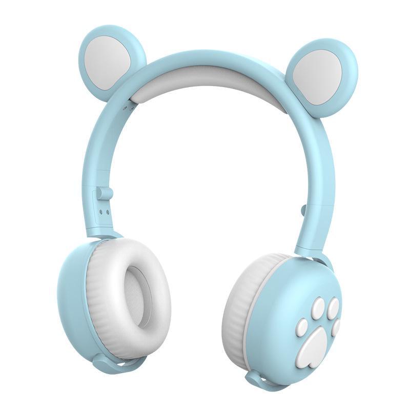 Наушники беспроводные HELLO BEAR ВК5 с LED подсветкой и ушками Голубой