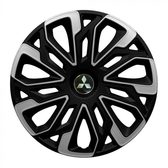 Ковпаки для коліс 4 Racing Estoril Silver/Black R15 з логотипом Mitsubishi 4 шт.