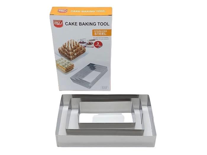 Металлическая кондитерская форма для выпечки и сборки тортов в наборе 3 шт. Прямоугольник H 4,5 cm 18278