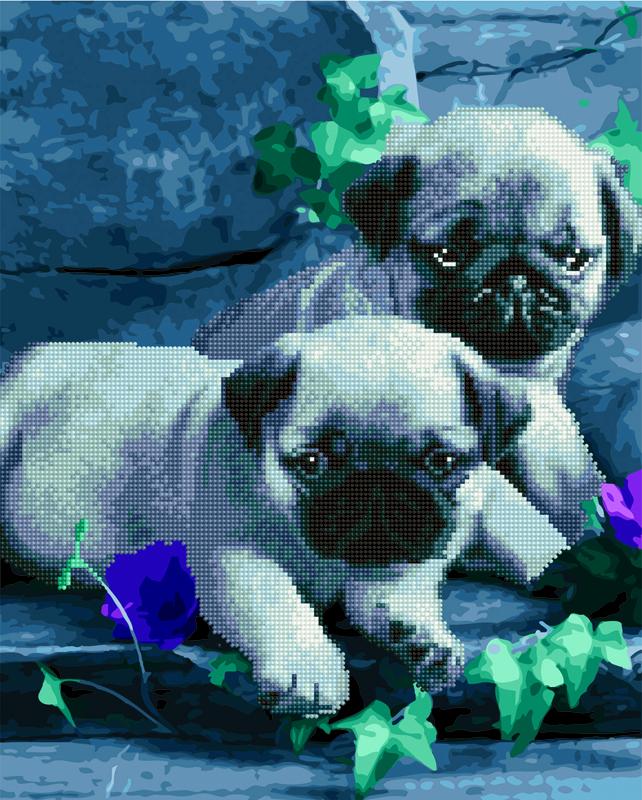 Картина за номерами і алмазна мозаїка BrushMe Маленькі мопси GZS1072 Картина за номерами і алмазна мозаїка BrushMe Маленькі мопси GZS1072