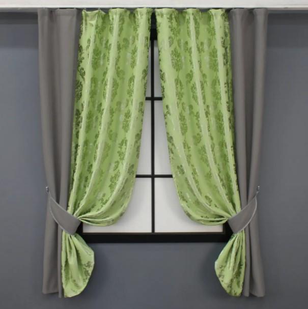 Шторы из ткани блекаут 1,2х1,7 м 2 шт. Серый/Салатовый (032дк)