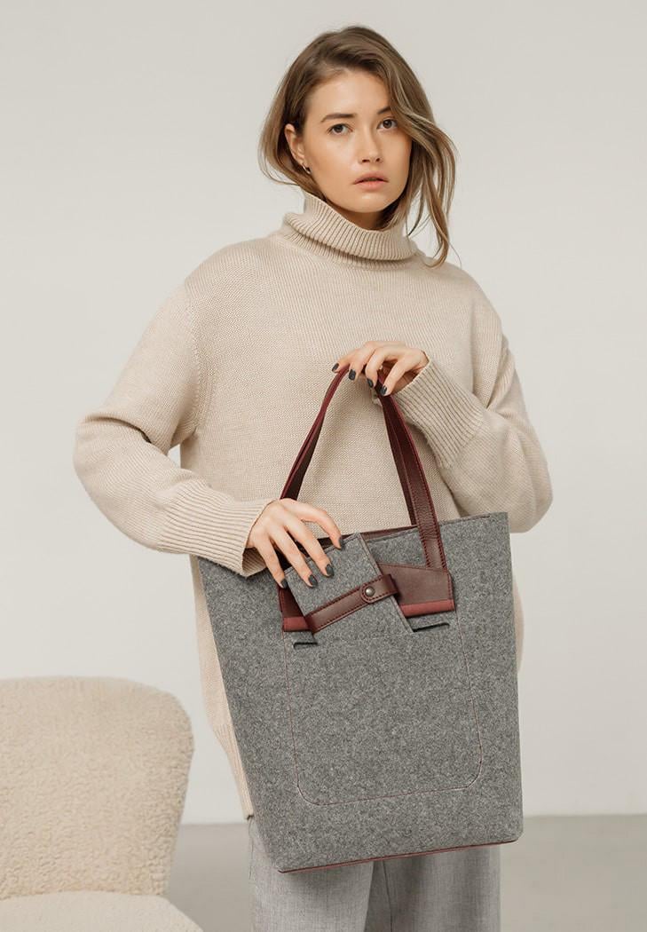 Жіноча сумка фетрова Шоппер D.D. зі шкіряними вставками Бордовий (A-026347) Жіноча сумка фетрова Шоппер D.D. зі шкіряними вставками Бордовий (A-026347)