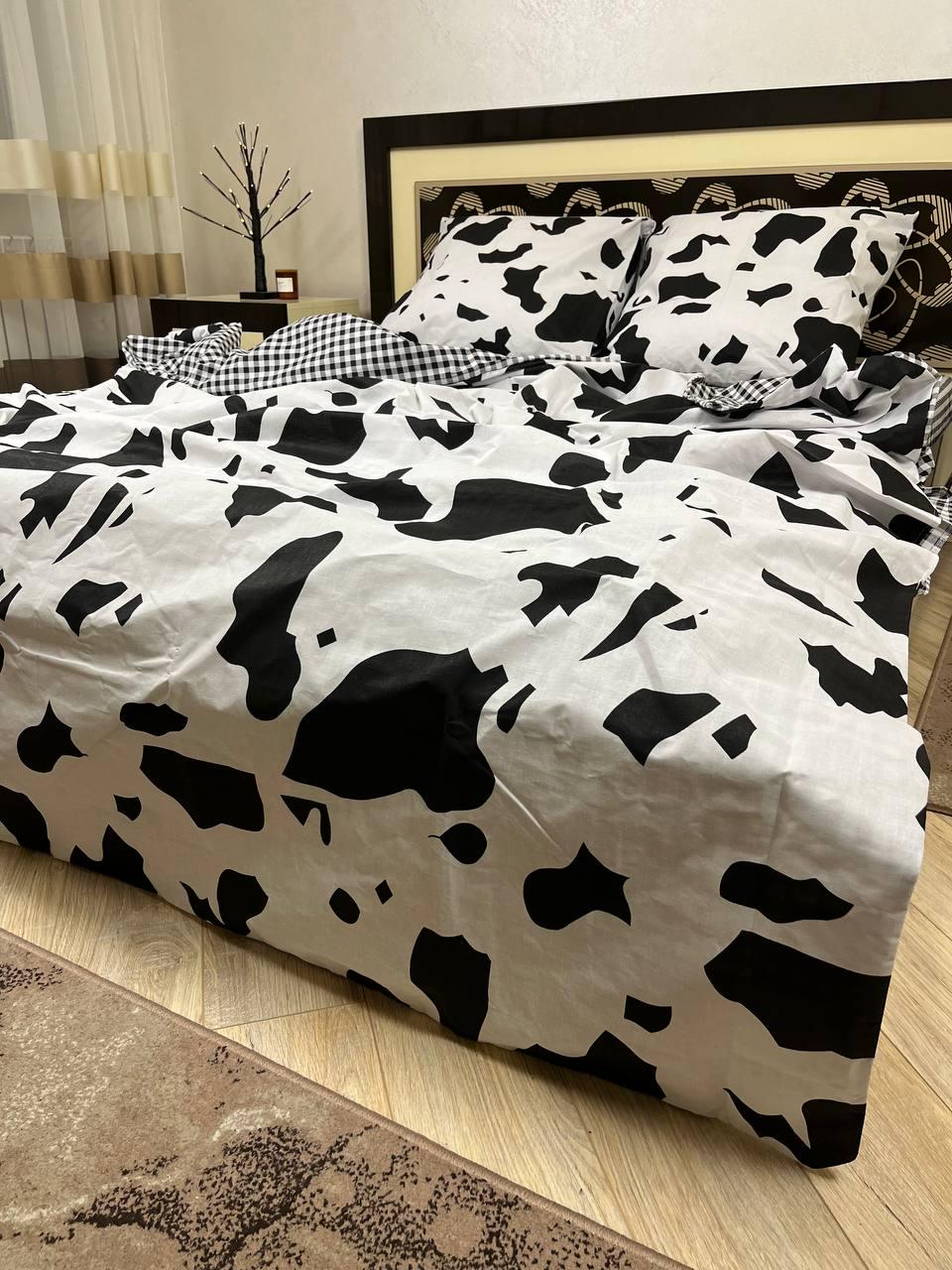 Комплект постельного белья Долматинец 180x220 см двуспальный хлопковый 70х70 см Белый с черным