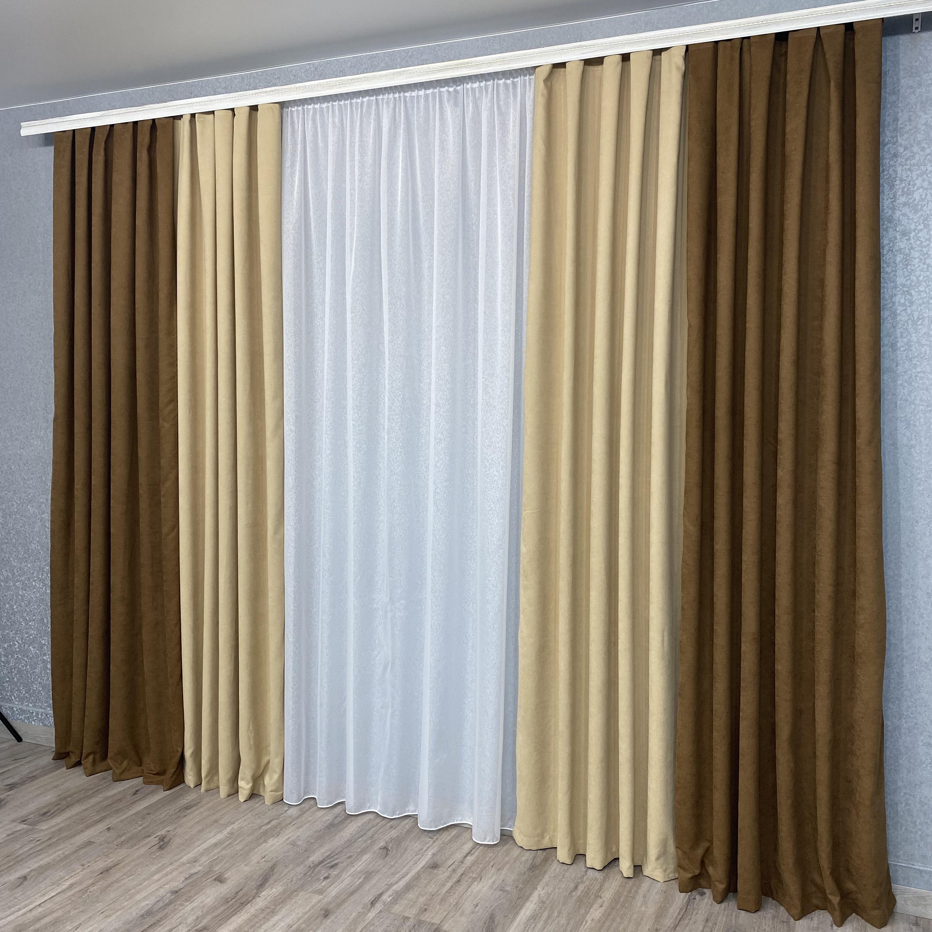 Шторы микровелюр TG Home Дуэт №450 1,50х2,70 м Коричневый/Бежевый (450-216/195) - фото 7