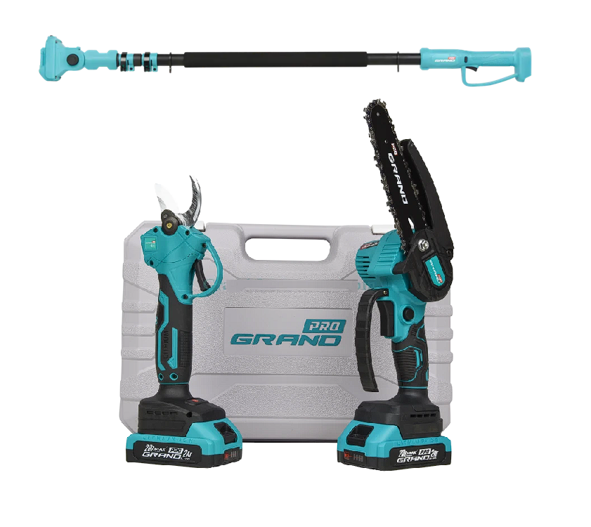 Набір садового інструменту Grand (секатор, пила, подовжувач, 2 АКБ, кейс)