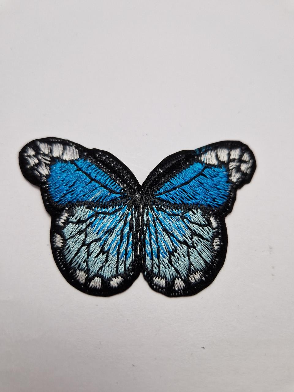 Нашивка термонаклейка бабочка текстильная вышитая 7,3x4,8 см Синий (1984054862)