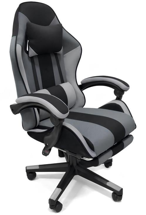 Геймерське крісло з тканини Bonro B-963 з підставкою для ніг та подушки 2 шт. Чорно-сірий (31707251) Геймерське крісло з тканини Bonro B-963 з підставкою для ніг та подушки 2 шт. Чорно-сірий (31707251)