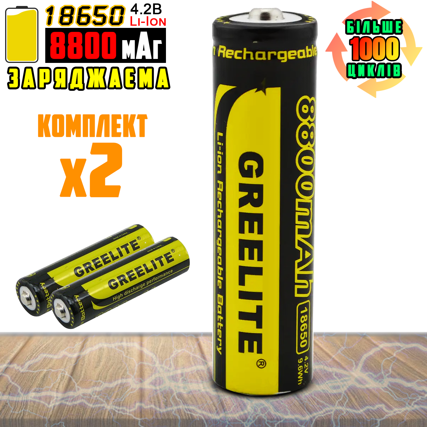 Аккумуляторная батарея Li-ion Greelite 18650-8800 mAh 4,2V 9,6W 2 шт. (0ec5f3c8) - фото 4