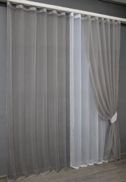 Шторы шифон 1,5x2,9м 3 шт. Серый/Белый (011дк)