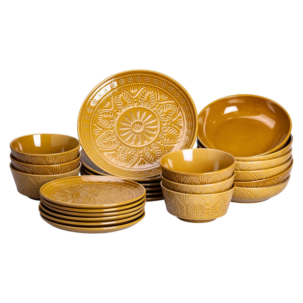 Столовий сервіз з кераміки на 6 персон 24 предмети Гірчичний