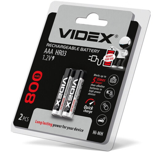 Акумуляторна батарея Videx AAА HR03 800 mAh 2 шт. (30151136ER)