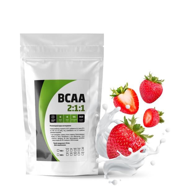 Комплекс амінокислотний BCAA 2:1:1 Полуниця 99% білка на 10 порцій 100 г (21-125-bcaa-p100) - фото 1 Комплекс амінокислотний BCAA 2:1:1 Полуниця 99% білка на 10 порцій 100 г (21-125-bcaa-p100) - фото 1