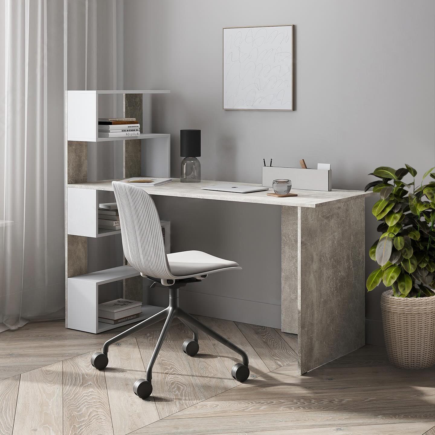 Письменный стол FST-24 1416х584х1226 мм Бетон/Белый - фото 1