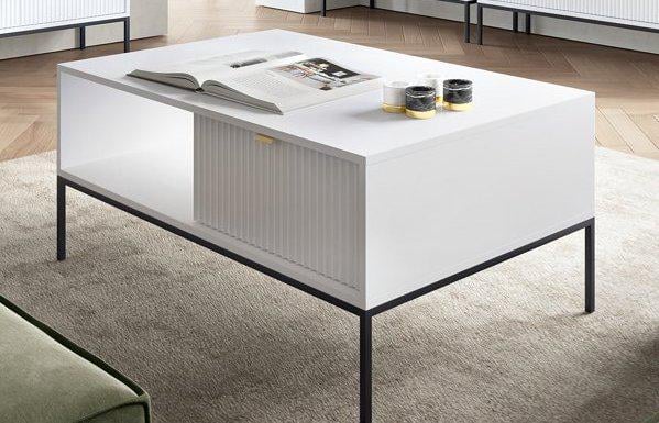 Журнальный столик Perfect Home Nova L104 с двумя ящиками и черными ножками Белый (PFH-091248)