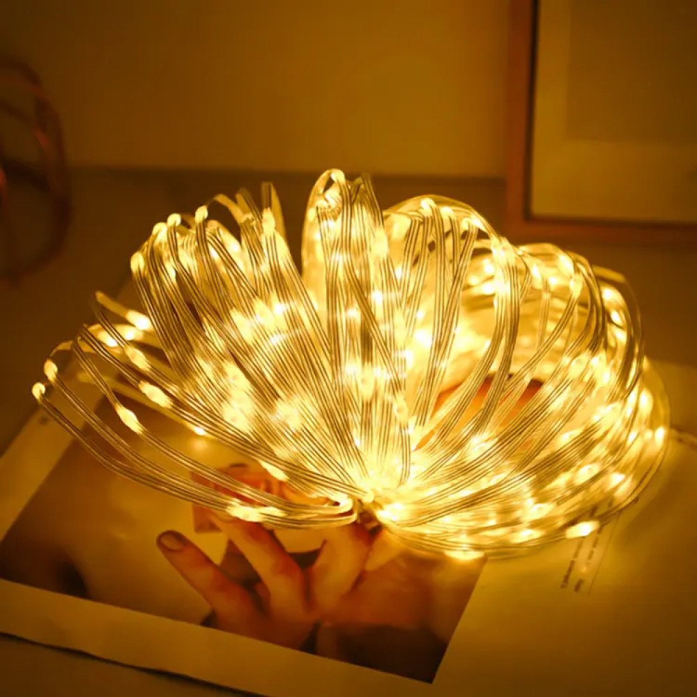 Гирлянда светодиодная нить Роса Люкс с пультом от USB и сети 220V 100 LED 8 режимов IP65 10 м Теплый белый - фото 5