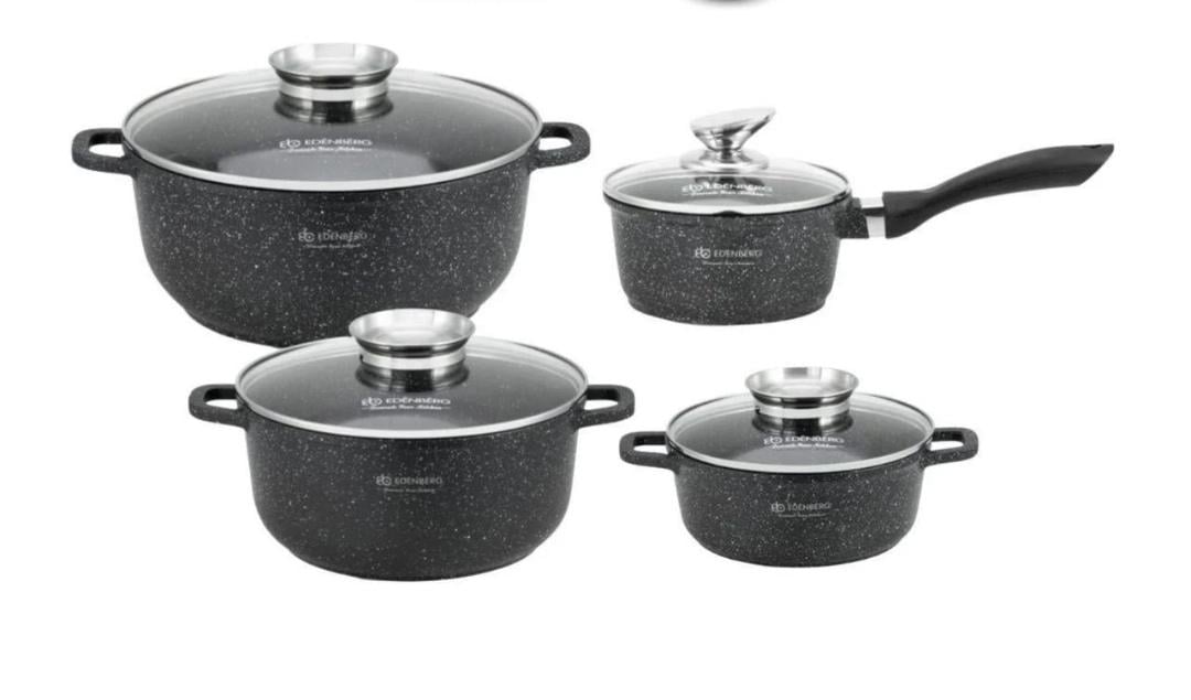 Набір посуду Edenberg з гранітним покриттям 8 предметів Чорний (EB-3984) Набір посуду Edenberg з гранітним покриттям 8 предметів Чорний (EB-3984)