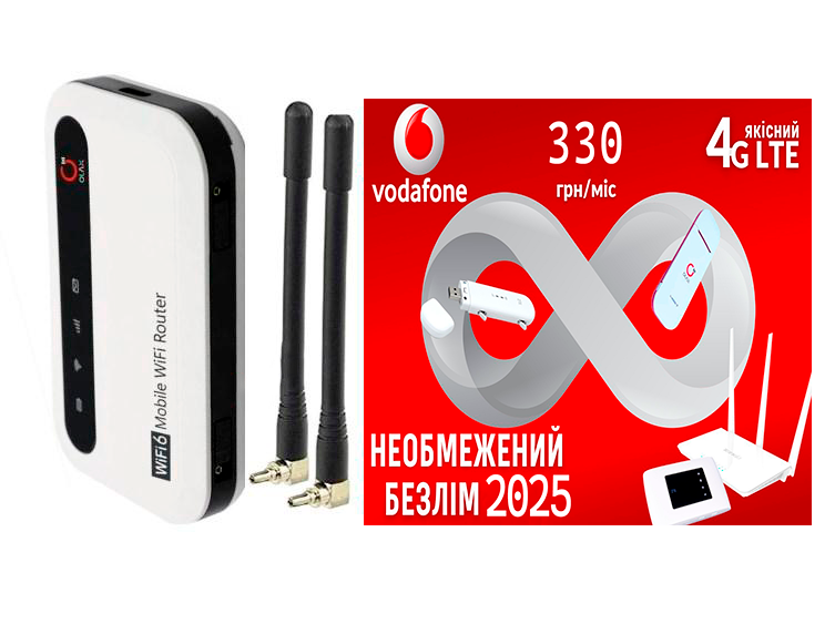 Модем високошвидкісний WI-FI 3G/4G LTE Olax MF985 з АКБ 3000 мАг/2 антени та1 місяць інтернету Vodafone