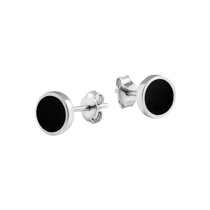 Сережки срібні пусети з мінімалістичним дизайном і чорною емаллю Сережки срібні пусети з мінімалістичним дизайном і чорною емаллю