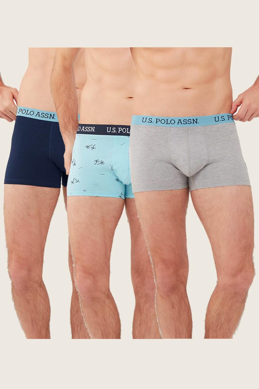 Труси боксеры U.S. Polo ASSN р. 50/L 3 шт. Бирюзовый/Темно-синий/Серый меланж (72277)