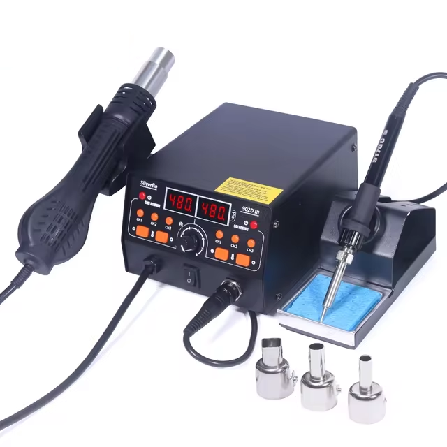 Паяльная станция Silverflo 902D-III паяльник/фен 2 дисплея 2в1 (2570199384)