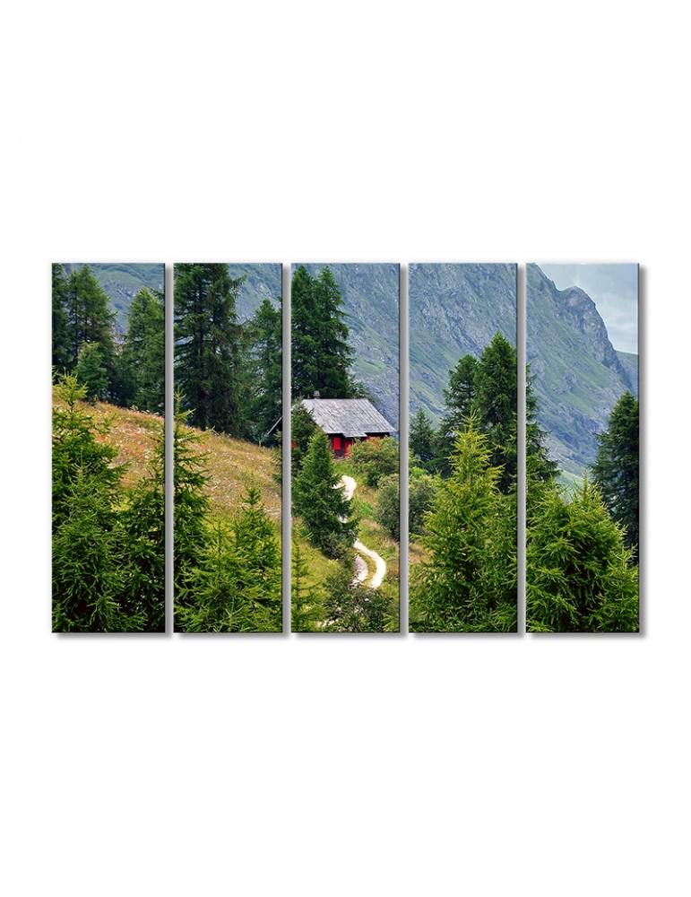 Картина модульная Пейзаж Альпы тропинка домик горы 5 модулей 90x135 см