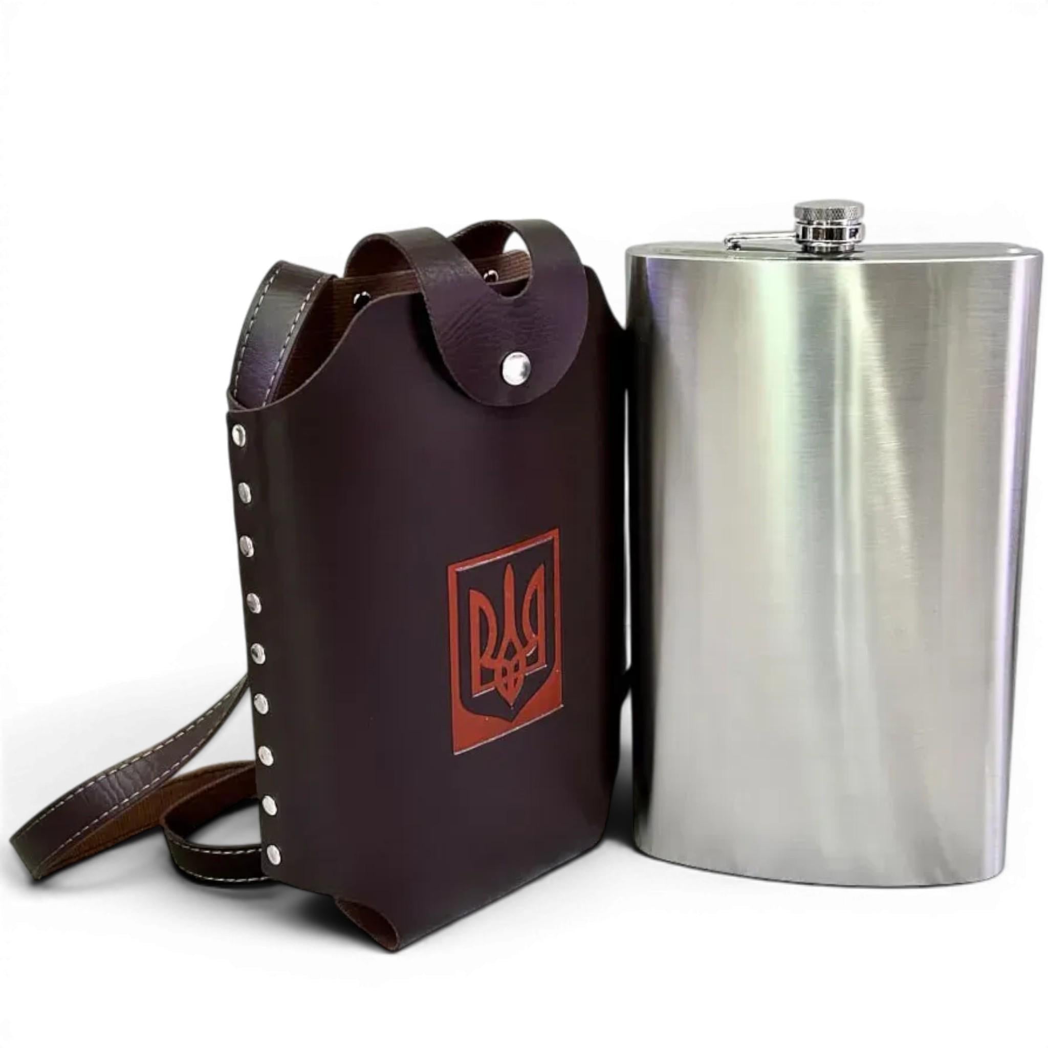 Фляга туристическая Герб Украины KPT-64A 64oz/1,8л с ремнем и чехлом (07179)