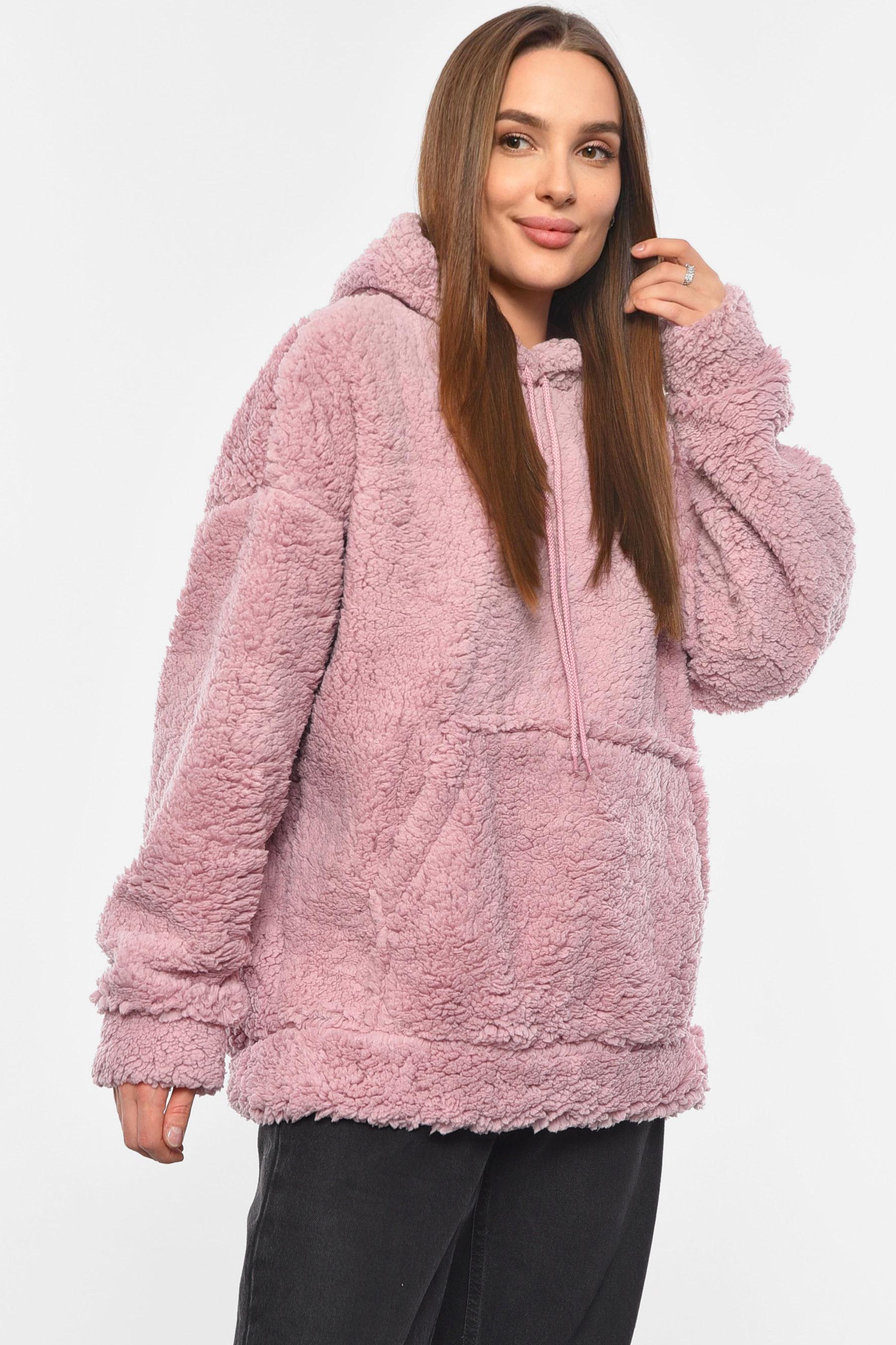 Худи женское тедди S-XL Пудровый (190274) - фото 2 Худи женское тедди S-XL Пудровый (190274) - фото 2