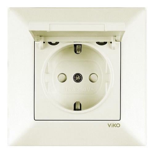 Розетка Viko Meridian с заземлением и крышкой Кремовый (1618360160)