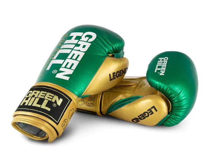 Перчатки бокс Green Hill LEGEND PLATINUM кожа р. 10 Зеленый/Золотой (8585053829257)