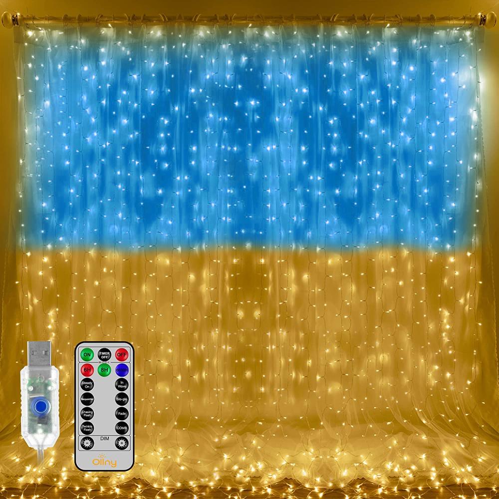 Гирлянда штора Флаг Украины USB с пультом 200LED 2х2 м Желто-голубой (16905)