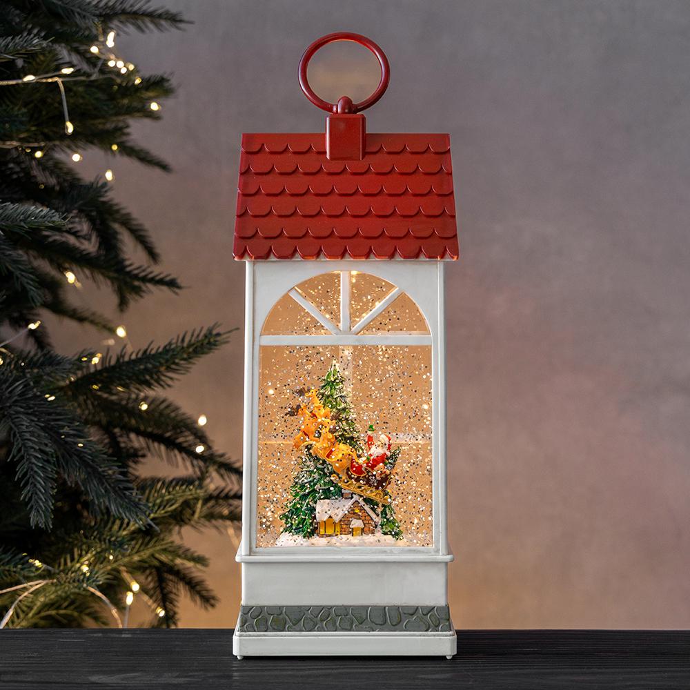 Новогодний фонарь с подсветкой и музыкой Рождественский домик 31,5 см (9240-007)