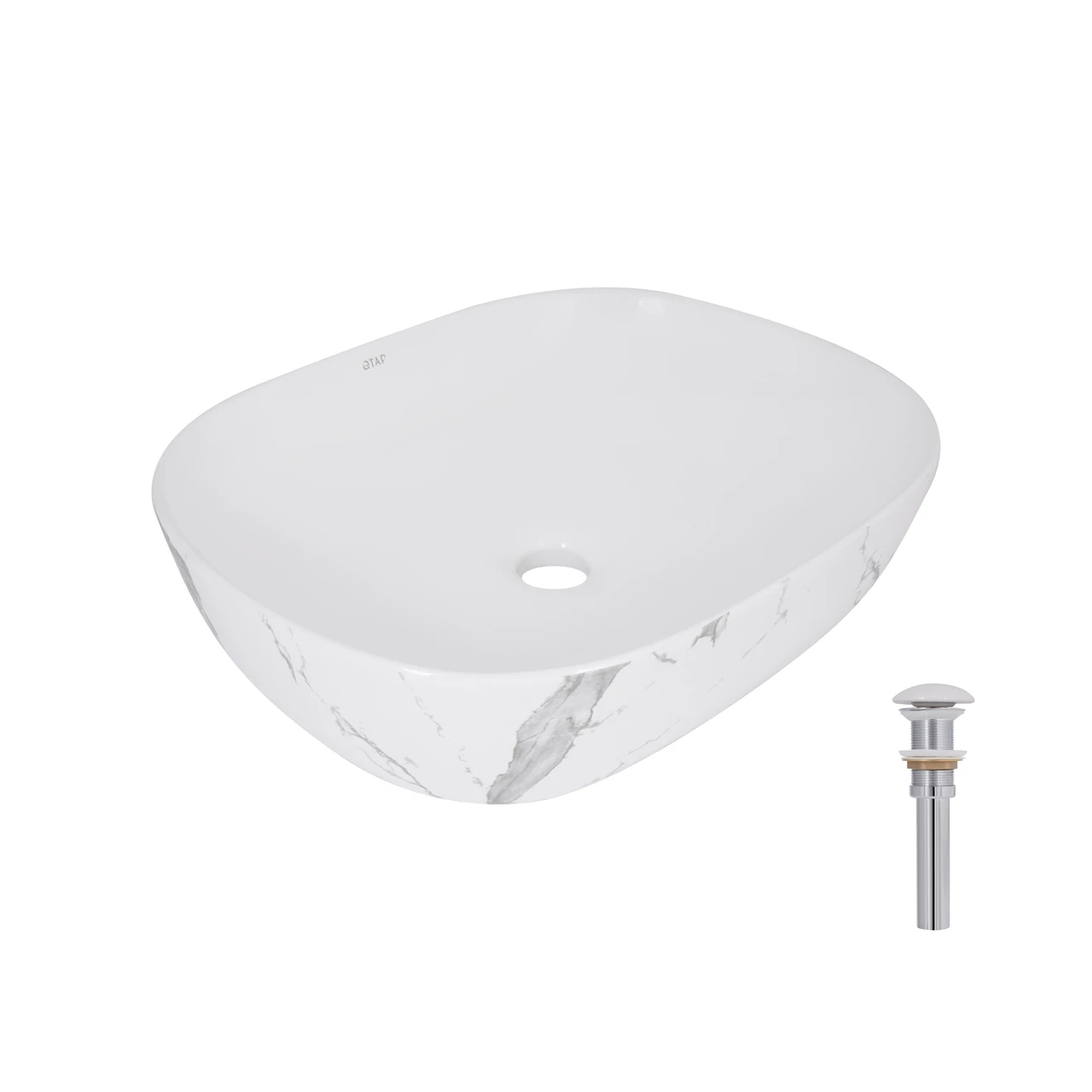 Раковина накладная Qtap Aquarius прямоугольная с донным клапаном 470x380x120 мм Marble (QTAQA188MR49782)