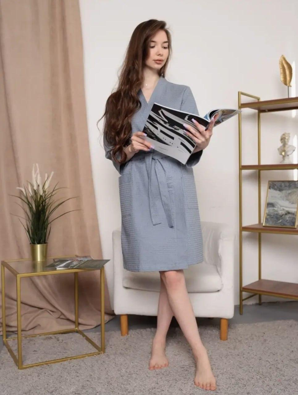 Халат из вафельной ткани женский XL Серый (Д-lel-vafel25-011-02)