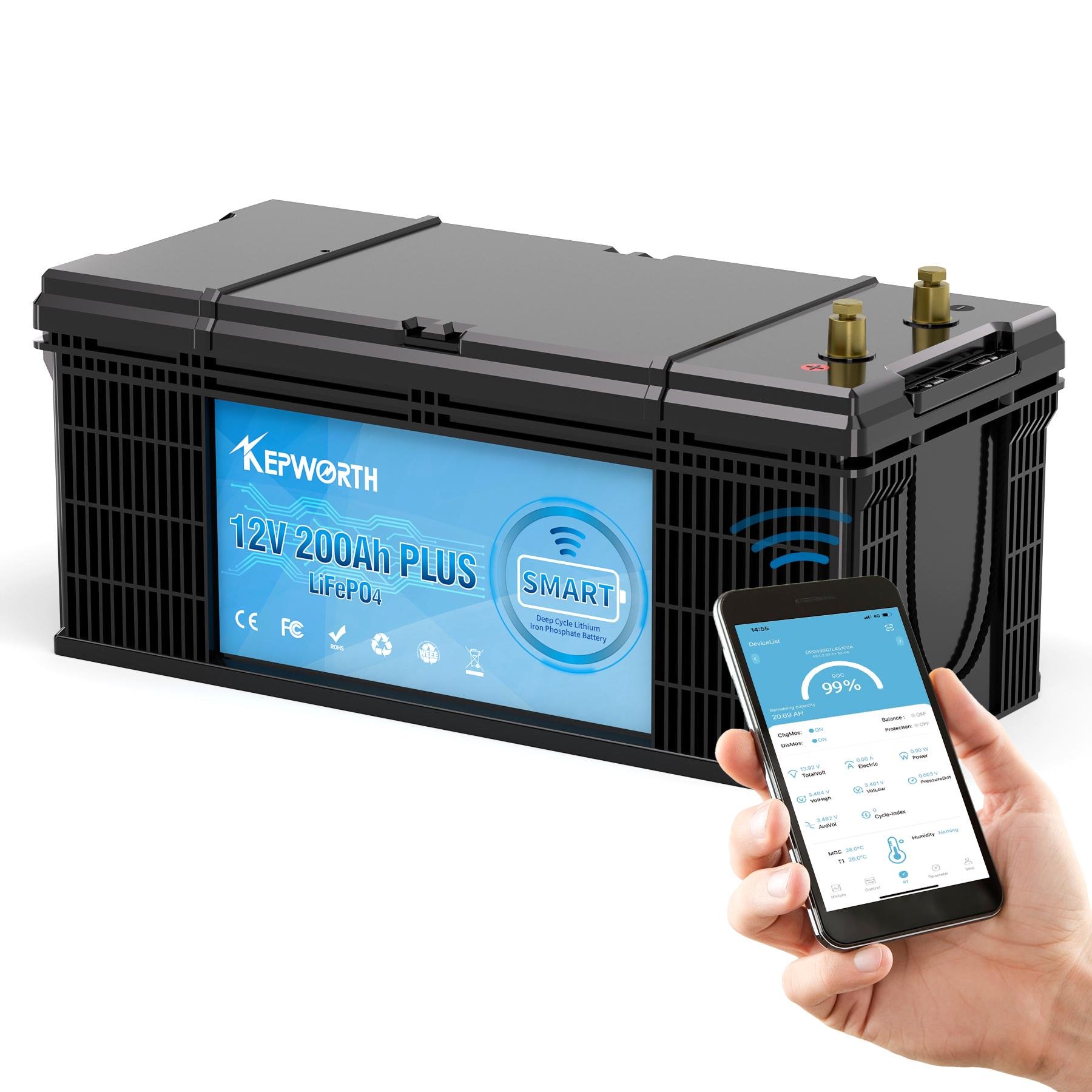 Акумулятор Kepworth LiFePO4 12V 200Ah 2560W Smart Bluetooth із зарядним пристроєм BMS (K12200999) - фото 2