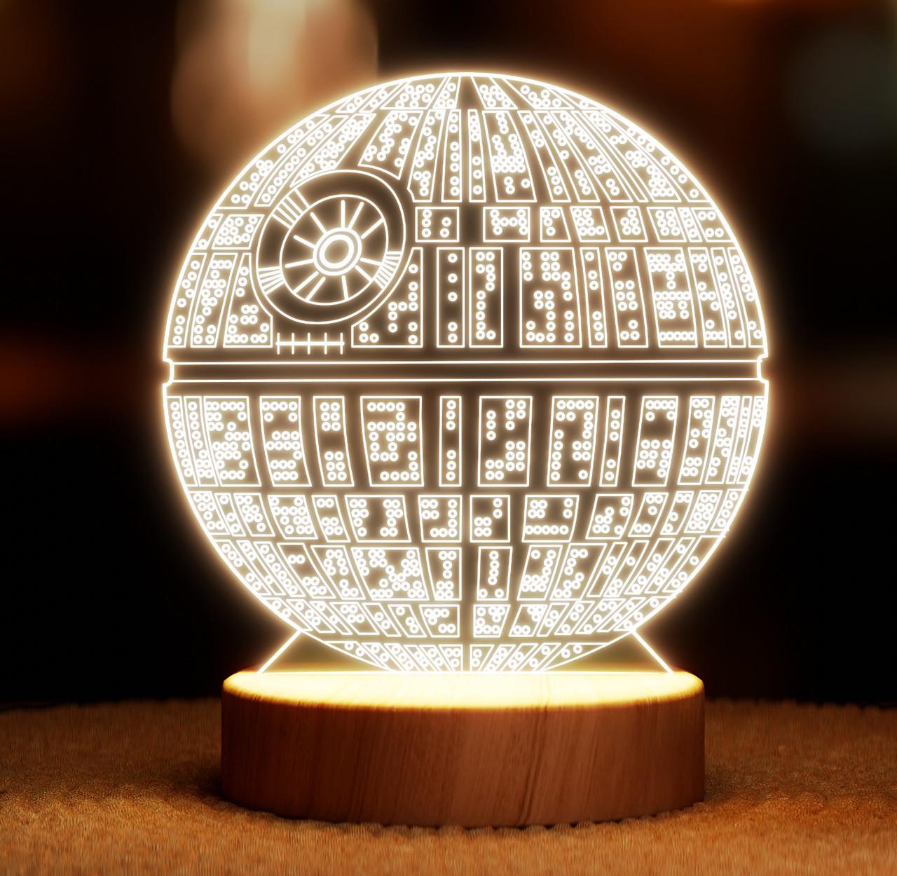 Нічник-світильник Lampic Зірка смерті USB дерево/акрил 15х18 см Жовтий (32377460)