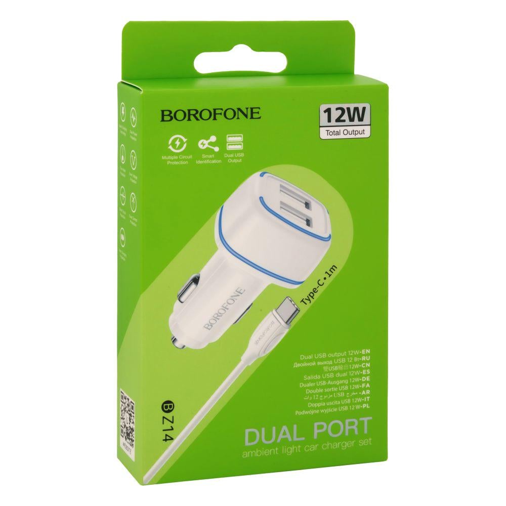 Зарядний пристрій автомобільний Borofone BZ14 Type-C 2USB 2,4A White (27263073) Зарядний пристрій автомобільний Borofone BZ14 Type-C 2USB 2,4A White (27263073)