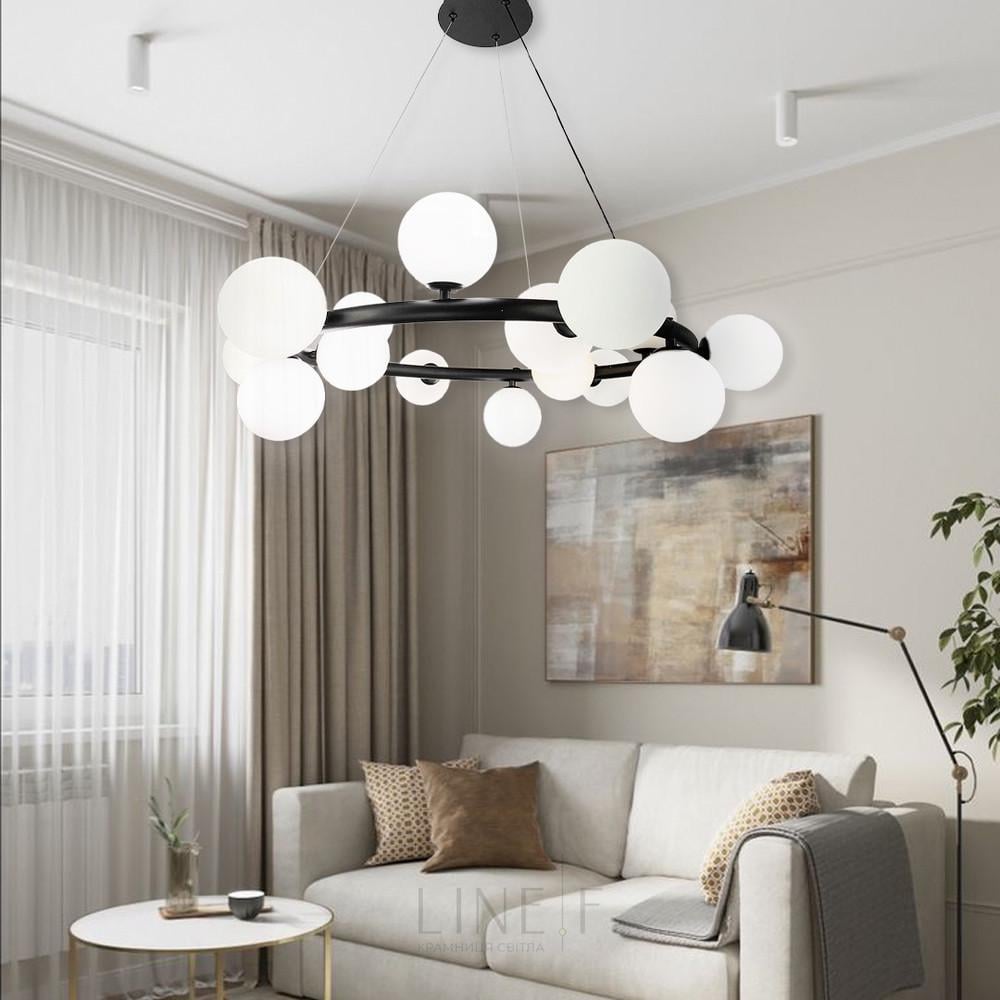 Люстра подвесная кольцевая на 15 белых плафонов - фото 6