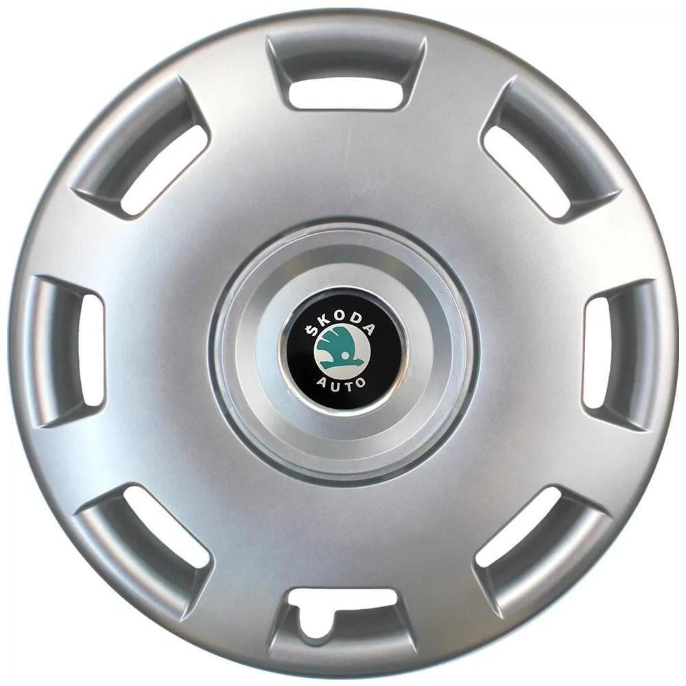 Колпаки автомобильные R15 Skoda Зеленый 302 SJS 4 шт. Серебристый