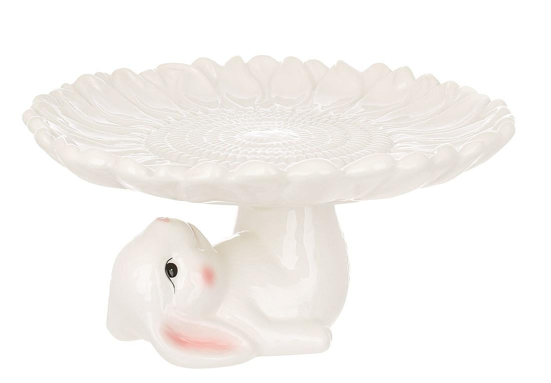 Подставка для кулича/торта керамическая Кролик с цветком 26x13 см (928-175)