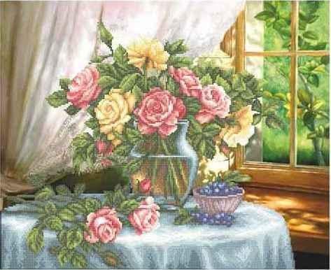 Вышивка бисером Розы на столе частичная вышивка заготовка 40х50 см (1747297513)