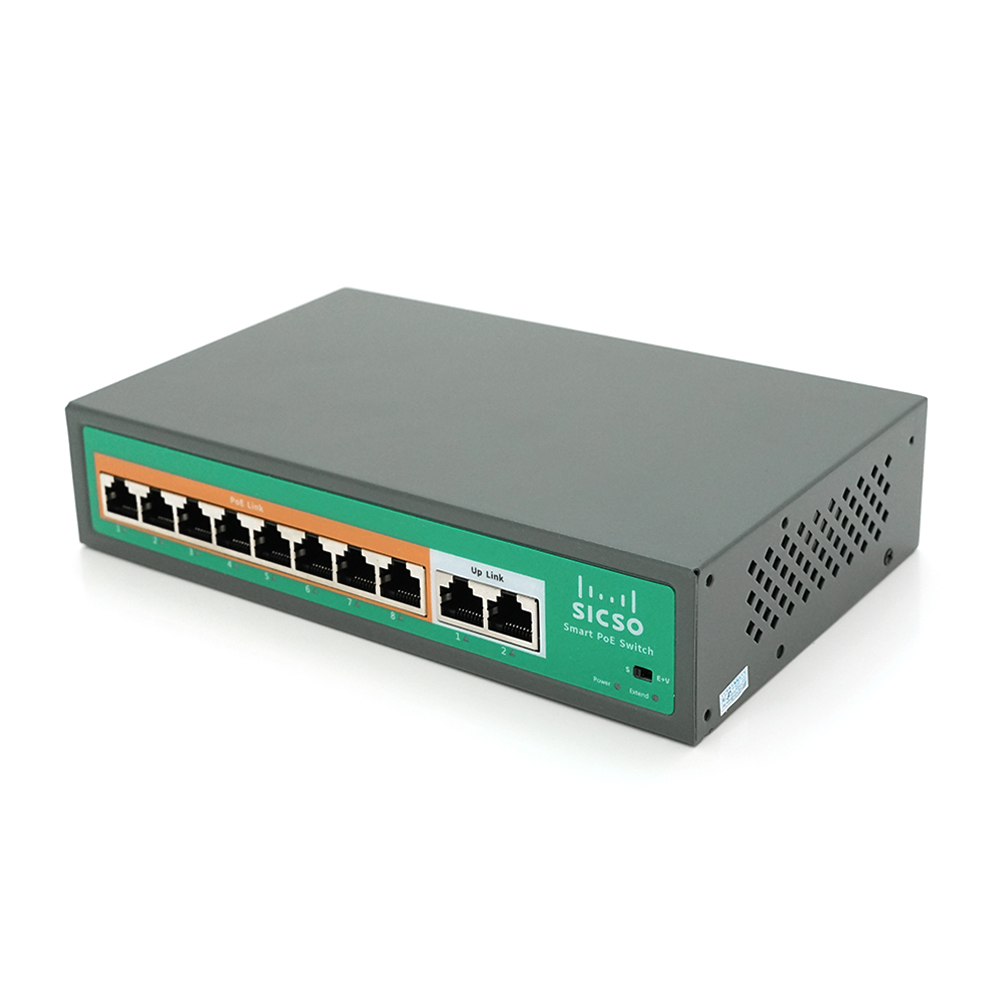 Коммутатор POE SICSO 48V 8 портов POE/2 порта Ethernet 100 Мбит/с усиление до 250 м (YUT_V2478)