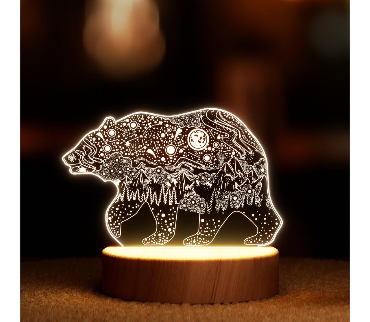 Нічник-світильник Lampic Ведмідь з візерунками USB дерево/акрил 15х13 см Жовтий (32377389)