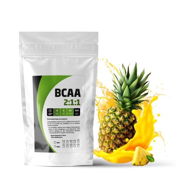Комплекс амінокислотний BCAA 2:1:1 Ананас 99% білка на 10 порцій 100 г (21-125-bcaa-an100) - фото 1 Комплекс амінокислотний BCAA 2:1:1 Ананас 99% білка на 10 порцій 100 г (21-125-bcaa-an100) - фото 1