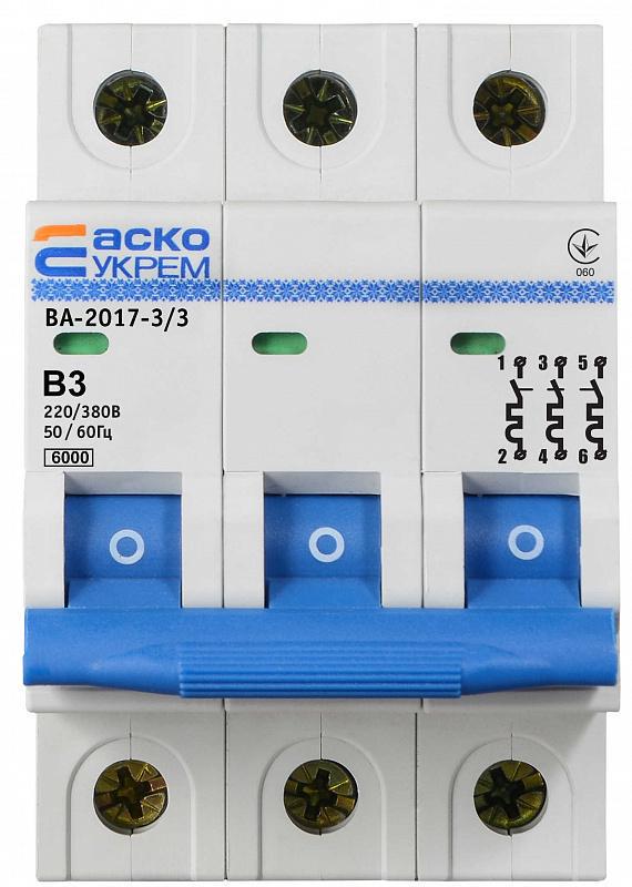Автоматический выключатель АСКО-Укрем ВА-2017 3P 3А 6кА B (A0010170060) - фото 1 Автоматический выключатель АСКО-Укрем ВА-2017 3P 3А 6кА B (A0010170060) - фото 1