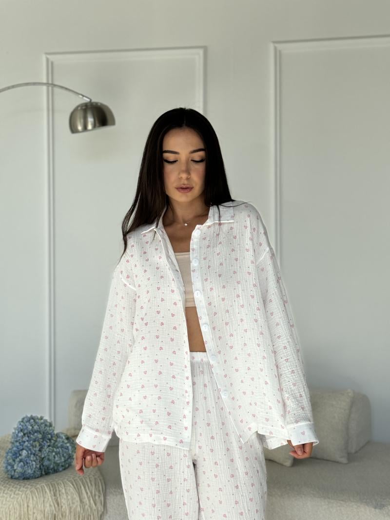 Піжама жіноча з мусліну M Рожеве сердечко маленьке (MR26207771) - фото 3 Піжама жіноча з мусліну M Рожеве сердечко маленьке (MR26207771) - фото 3