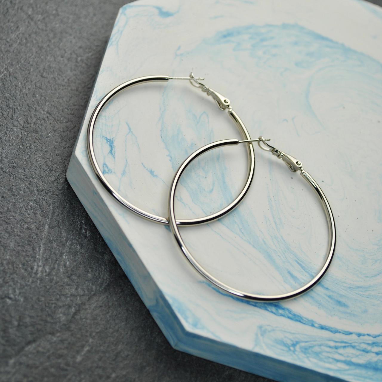 Сережки-кольца конго медицинская сталь родий 5 см (x027-1)