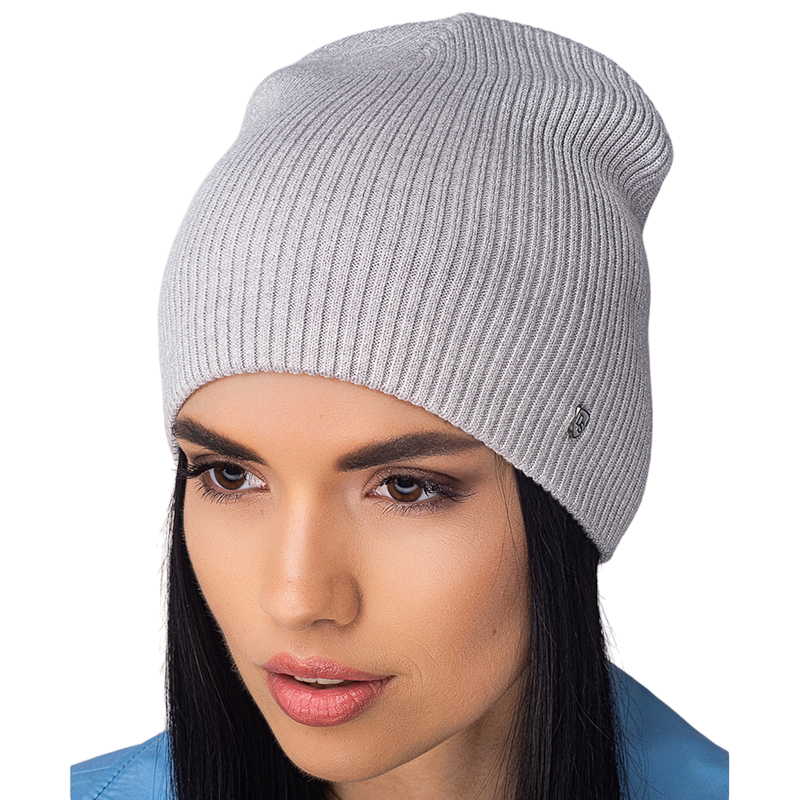 Шапка женская Leks ВЕГАС шерстяная двойная без отворота удлиненная рубчик One size Светло-серый (121026) - фото 1