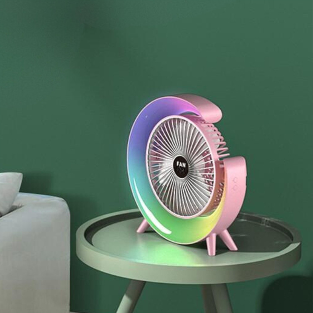 Вентилятор настільний акумуляторний з LED підсвіткою USB 3 швидкості 24x24 см Рожевий - фото 7